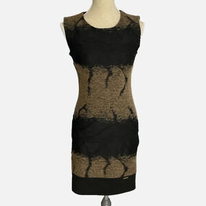 Rinascimento Bodycon Sheath Dress Medium Sleeveless Wool Blend Textured Black